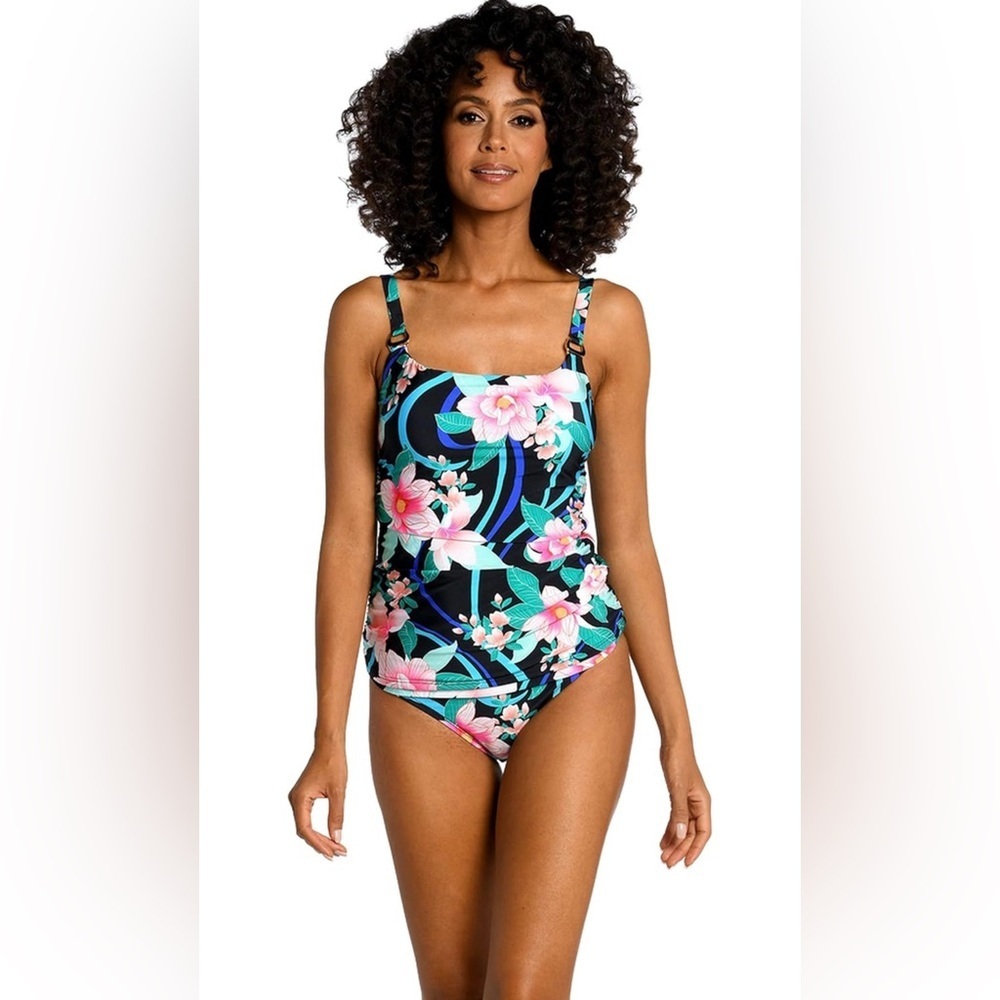 La Blanca Tankini Nightfall Blooms Lingerie Adjust Strap Underwire Swimsuit 4